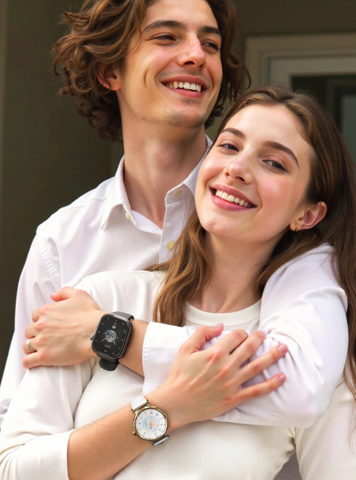 Deux femmes portent des montres Runmefit GRACE au bord du lac.