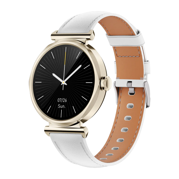 Runmefit GRACE Smart Watch for Women showcasing elegant design and brilliant display in a stylish setting.